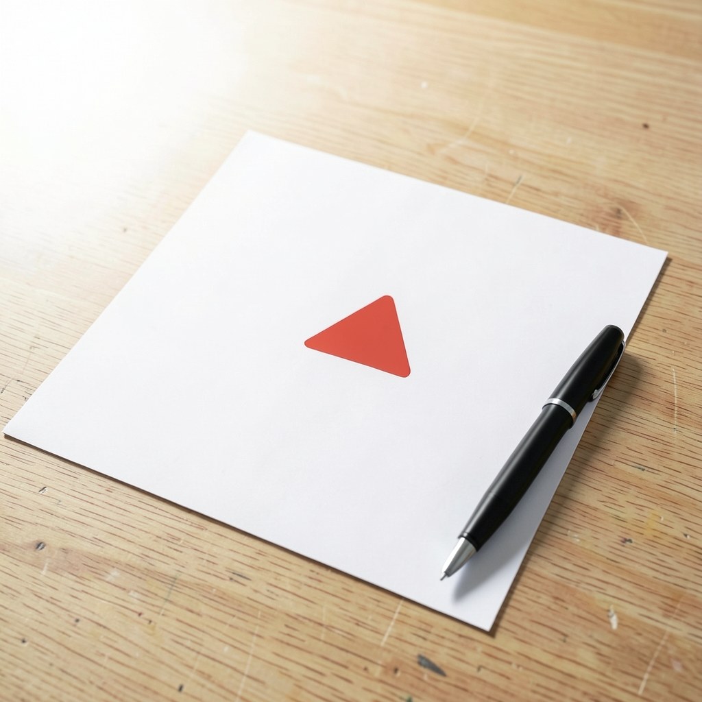 A blank sheet of paper with a small red symbol emphasizing caution, placed on a desk with a pen.